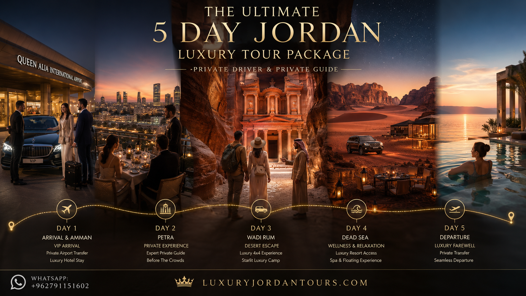 5 day Jordan luxury tour package with private driver and guide